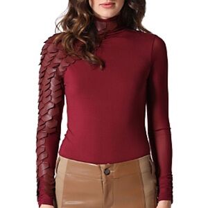 Gracia Burgundy Long Sleeve Blouse with Unique Detail